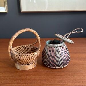 Hand-woven  handmade little vintage trinket baskets jewellery little treasures
